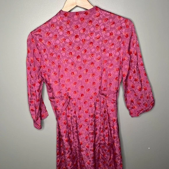 April Cornell x Vintage 90s Berry Floral Satin Prairie Button Midi Dress - Picture 8 of 10